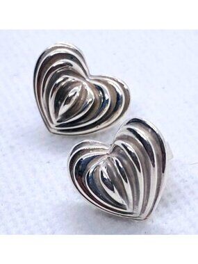 Lagos Caviar Sterling Silver 925 14K Post Heart Earrings 14mm